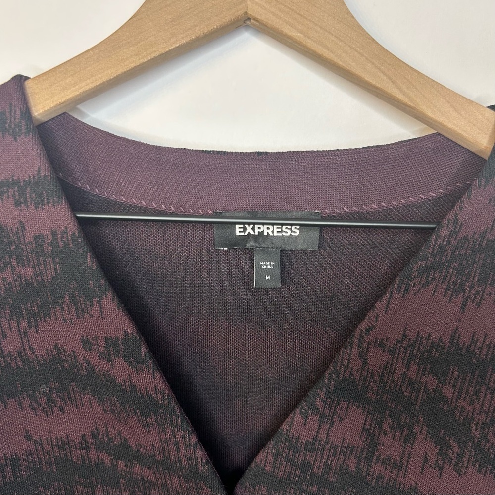 Express Purple and Black Print V Neck Cardigan Sweater, Size Medium - Picture 2 of 8